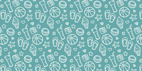 hand drawn summer beach seamless pattern vector illustration design. minimalist line art pattern for a beach holiday background concept
