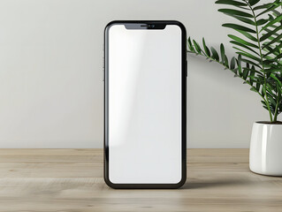 Empty smartphone mockup on wood desk