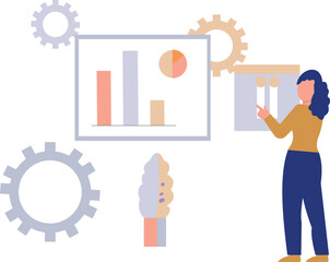 The girl is pointing at the graph chart.