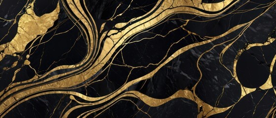 A black and gold marble texture background with swirling patterns