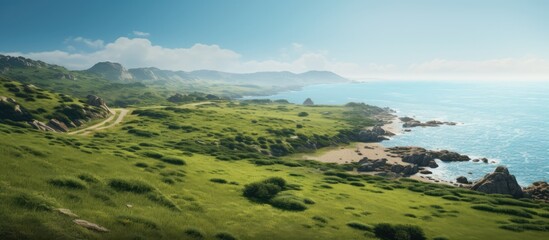 Naklejka premium Natural views from the top of beautiful hills on the most beautiful beaches, green and blue light