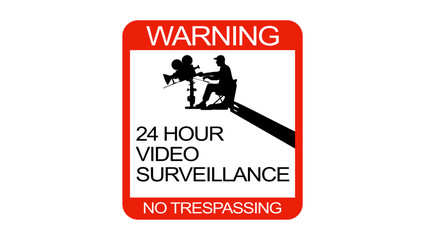 24 Hour Video Surveillance Sign, black and red isolated silhouette