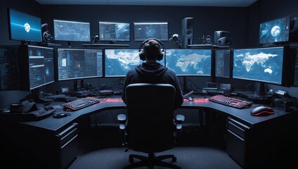 Hacker sitting in front of his setup