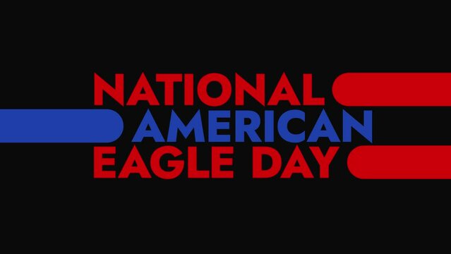 National American Eagle Day colorful motion graphics seamless loopable text animation on white or black background great for celebrating national american eagle day in june