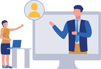 A girl and a boy are talking online.