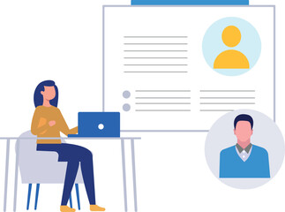 A girl is talking online.