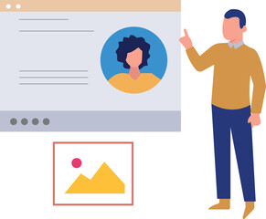 A guy pointing to a website for an online interview.