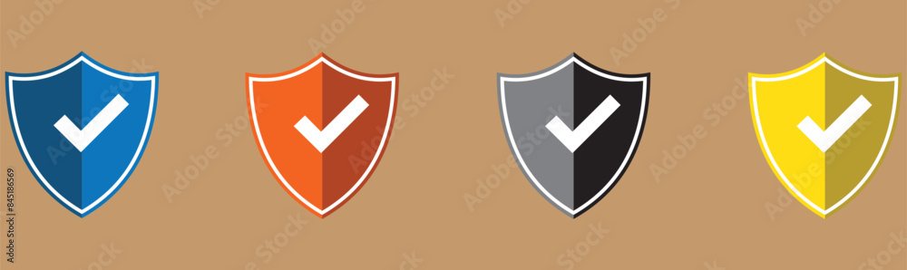 Poster shield with check mark icon set