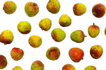 Fresh lychee fruit on white background. Juicy exotic fruit.