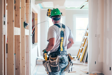 Skilled contractor performing interior renovation and refurbishment project in a residential home