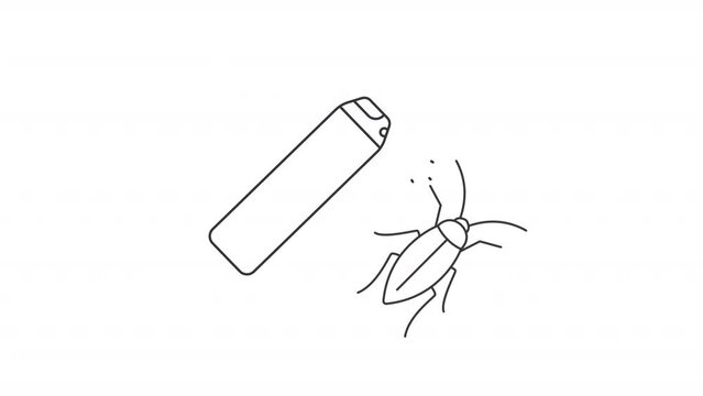 Animated pesticide sprayer icon. Bug spray line animation. Pest fumigation products. Insecticide bottle. Black illustration on white background. HD video with alpha channel. Motion graphic