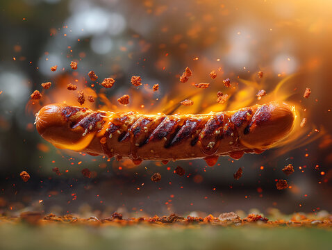 a photo of sosej burning in mid air