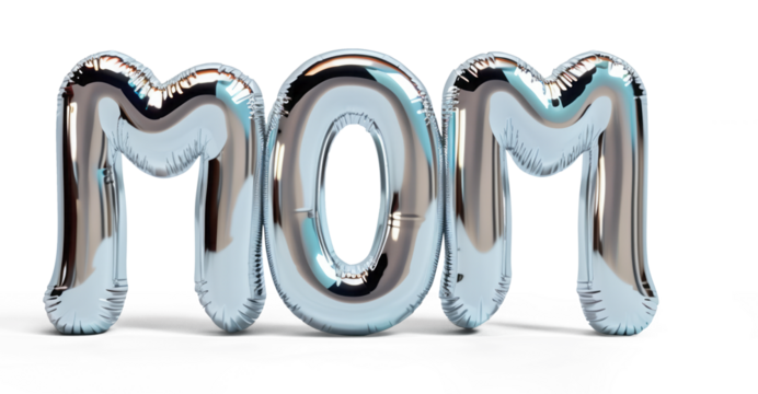 3D phrase 'Mom' with metallic elements