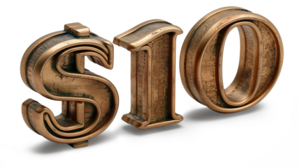 $10 golden letter on transparent background