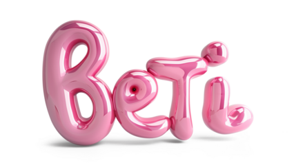 3D letter BETI  in playful pink on a transparent background