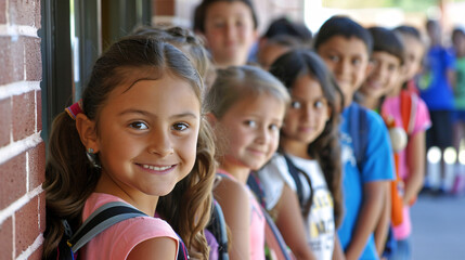 Students lining up at the classroom door, ready to start the new school year with enthusiasm