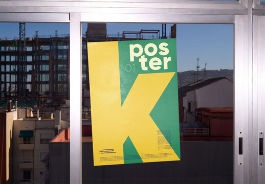 Mockup of vertical customizable poster on window, flash