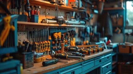 A set of new tools neatly arranged in a workshop, with a tag reading Happy Father s Day, ready for a DIY enthusiast dad