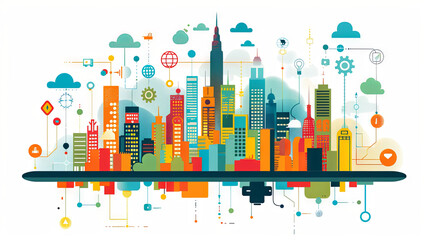 A depiction of a smart city showcased on a digital tablet or smartphone