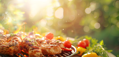 An outdoor team barbecue party as a gesture of employee appreciation concept of Eid ul adha in background