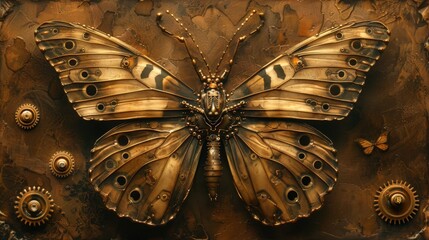 Enchanting Steampunk Mechanical Butterfly with Intricate Details in Vintage Sepia Tones
