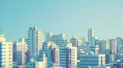 Simplistic Urban Landscape with Skyscrapers and Clear Blue Sky on a Sunny Midday, Highlighting Modern City Growth and Architectural Innovation