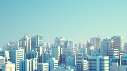Obraz premium Simplistic Urban Landscape with Skyscrapers and Clear Blue Sky on a Sunny Midday, Highlighting Modern City Growth and Architectural Innovation