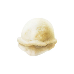 Scoop of vanilla ice cream. Hand painting yellow, white watercolor illustration isolated on background. For designers, menu, shop, decoration, restaurant, for postcards, wrapping paper, covers. 