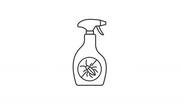 Animated pesticide sprayer icon. Bug spray line animation. Moving, rotating bottle. Tick repellent, pest products. Black illustration on white background. HD video with alpha channel. Motion graphic