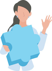 パズルのピースを持つ女性のビジネスパーソン