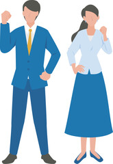 ガッツポーズをする男性と女性のビジネスパーソン