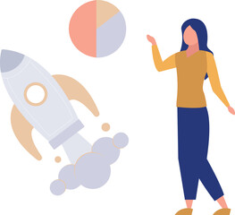 A girl is pointing to the pie chart.