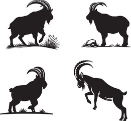 set of mountain goat silhouettes vector illustration