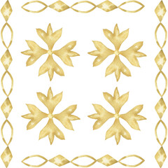 Watercolor yellow ornament tile illustration, hand drawn tile decoration clipart