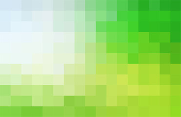Green mosaic pixel background with copy space. Gradient abstract tile background. Rectangular check pattern.