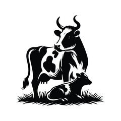 Cow black silhouette vector with white color background