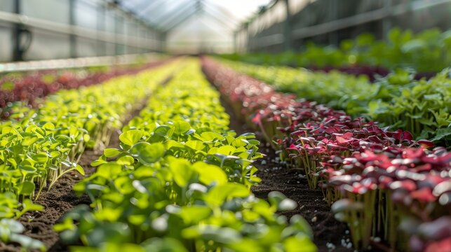 Cultivating vibrant microgreens in a well lit greenhouse for optimal health and nutrition