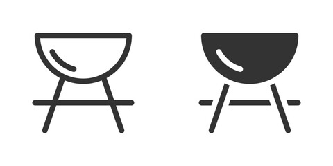 Vector illustration of a BBQ grill icon in black and white. Ideal for barbecue, cooking, and outdoor party designs.