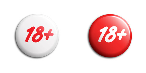 Vector illustration of 18+ buttons in red and white. Ideal for age restriction warnings and adult content indicators.