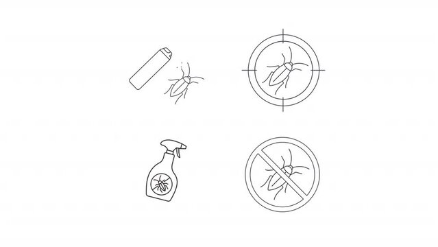 Animated pest service icons. Insects repellent line animation library. Spraying bug spray. Crosshair focusing. Black illustrations on white background. HD video with alpha channel. Motion graphic