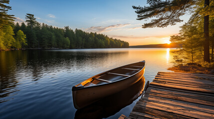 Obraz premium Nature's Embrace: Sailboat Dreams on a Tranquil Mountain Lake