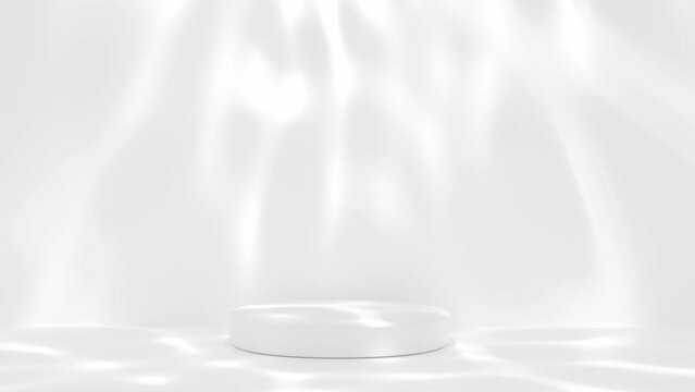 3d white background Minimalistic podium with a motion water light on a wall, Perfect for design product display, showcasing a clean and elegant design. calming backdrop, abstract 3d render