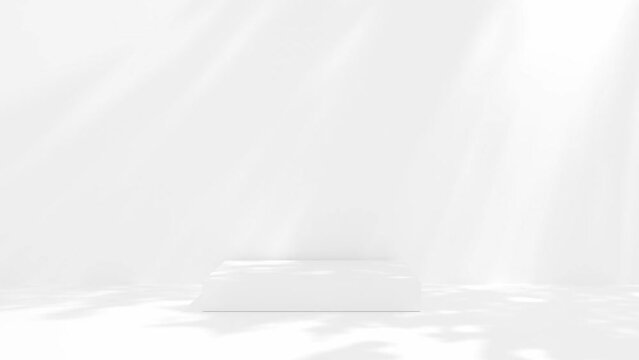 3d white background Minimalist podium with gentle light rays and motion shadow patterns, ideal for product display, Perfect for design, texture, or a calming backdrop render