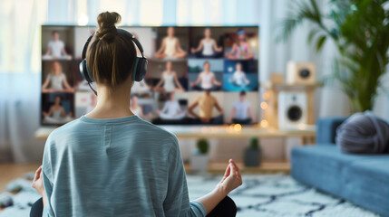a  of a person participating in a virtual meditation session, connecting with a community of like-minded individuals from the comfort of their home, Individual Spirit