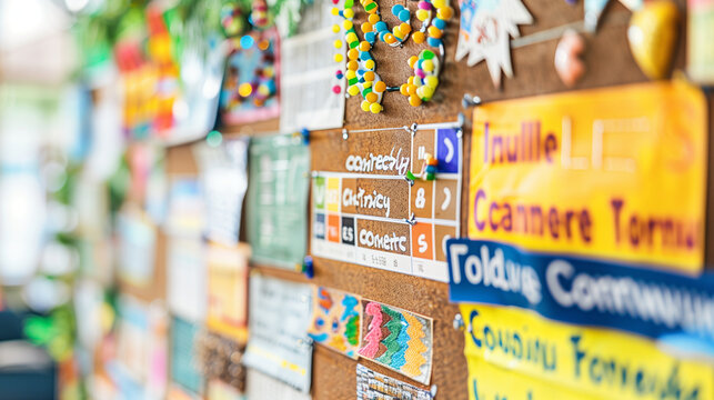 a close-up image of a community bulletin board filled with announcements and events that cater to various cultural and faith traditions, showcasing the inclusivity of the community