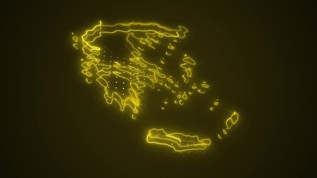 3D Neon Yellow Greece Map Borders Outline Loop Background