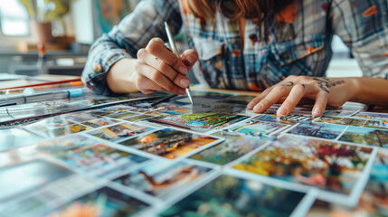 a detailed image of an individual creating a vision board filled with inspirational quotes and images, as part of their personal self-improvement routine, Individual Spirituality,