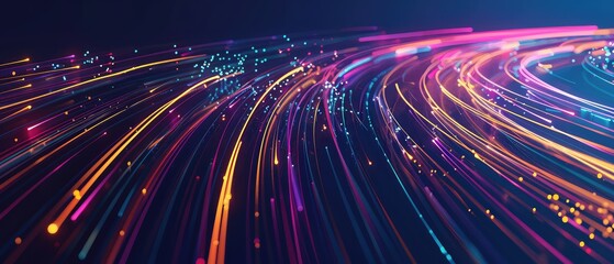 Obraz premium Fast-Moving Traffic at Night, Light Streaks on the Highway, Urban Speed and Motion, Cityscape in the Background