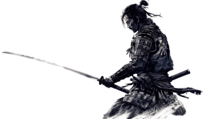 Samurai on on white isolated transparent background