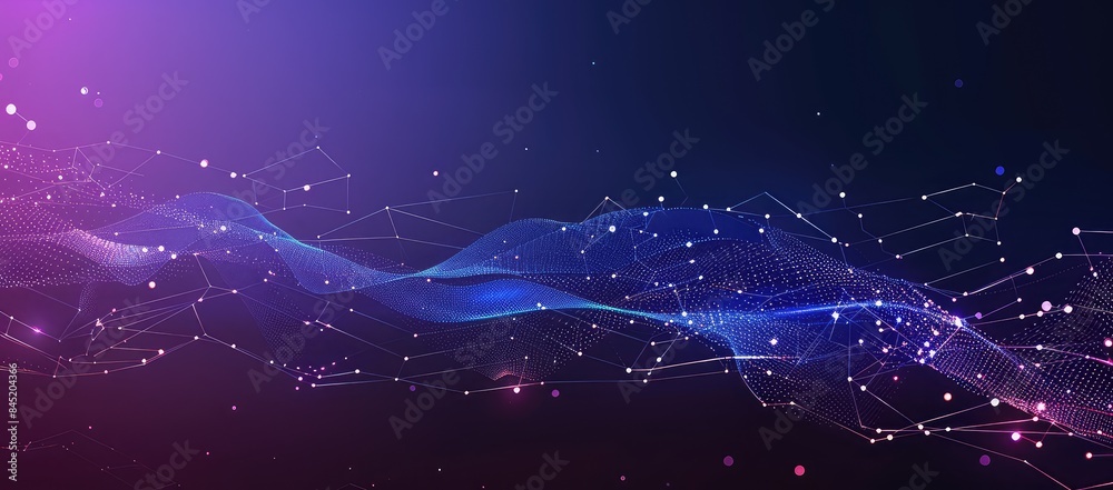 Fototapete 3d rendering picture of a abstract digital landscape with flowing particles. big data visualization